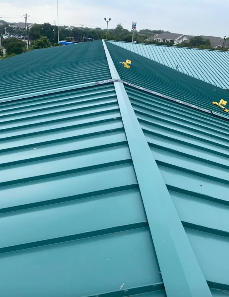 Green commercial metal roof ridge and valley for Metal Roof Repair in Slaton